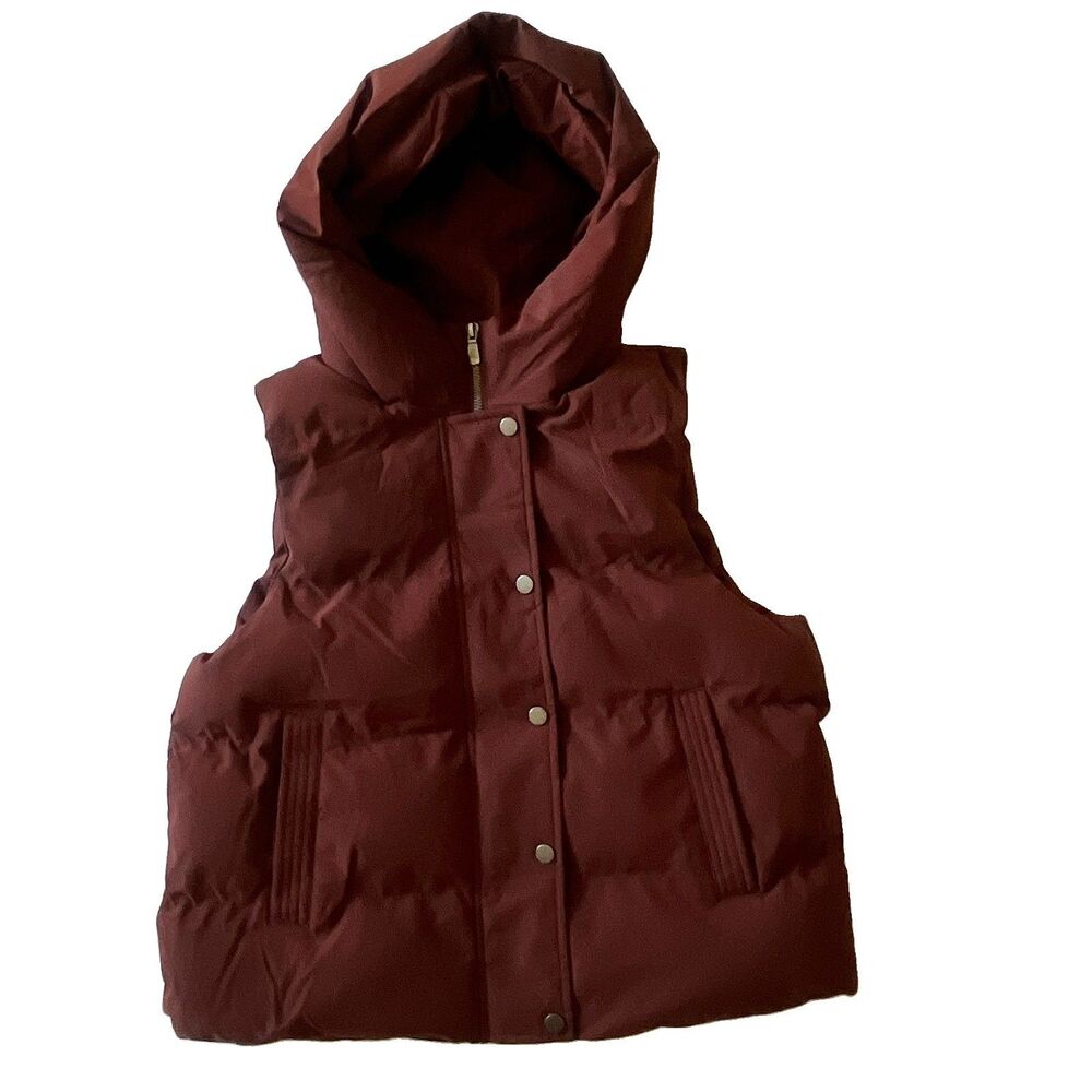 Kyodan Outdoor Womens S Storm Explorer Hooded Puffer Vest Quilted Burgundy Zip